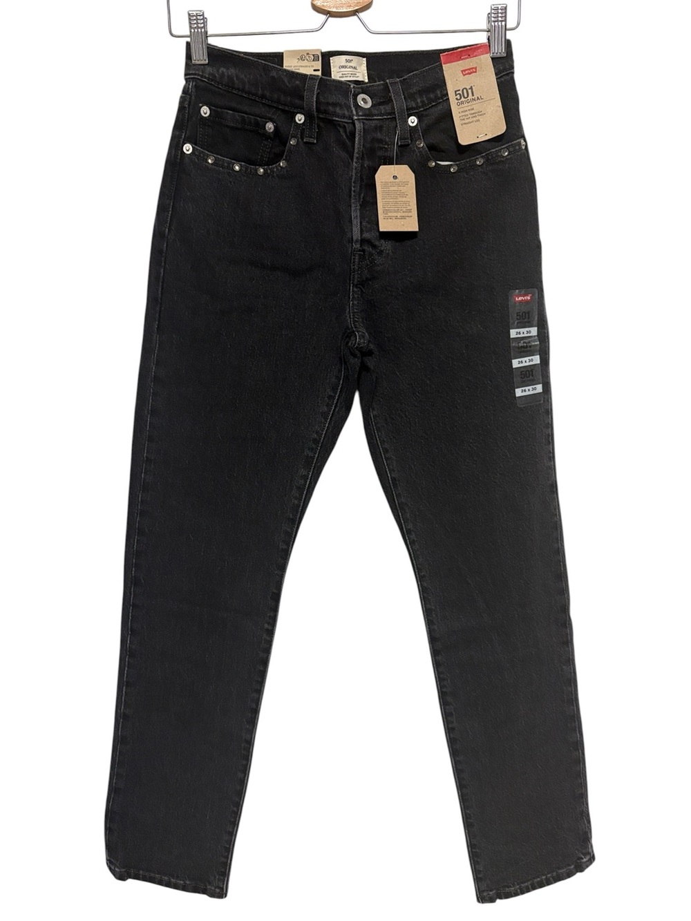 LEVI’S 501 Original Button Fly Black Jeans 26x30 NWT Stretch